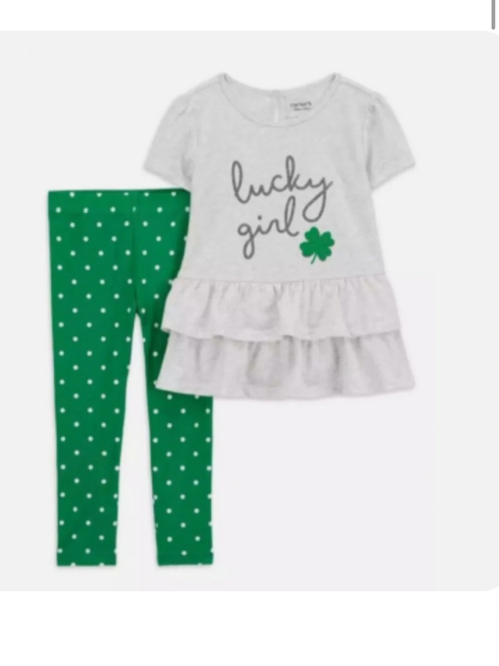 Carter's Gray Ruffle Tee with Green Polka Dot Leggings